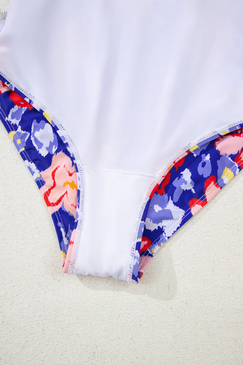 Tropical Floral Ruffle V Neck One Piece Swimsuit