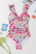 Tropical Floral Ruffle V Neck One Piece Swimsuit