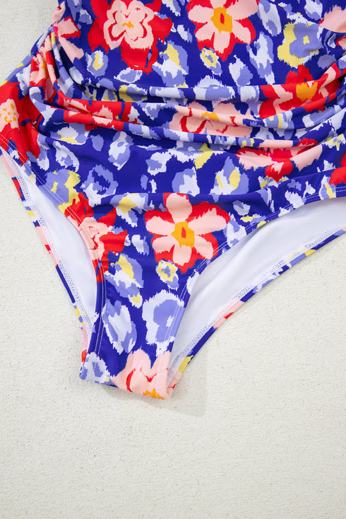 Tropical Floral Ruffle V Neck One Piece Swimsuit