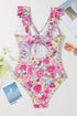 Tropical Floral Ruffle V Neck One Piece Swimsuit