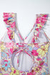 Tropical Floral Ruffle V Neck One Piece Swimsuit