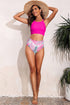 Tropical Leaf Print High Waisted Bikini Swimsuit