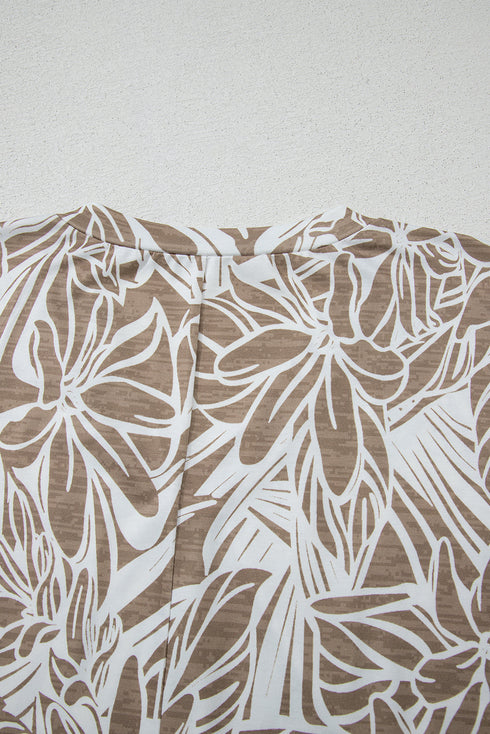 Tropical Leaf Print Relaxed Fit V Neck Blouse