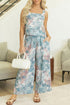 Tropical Palm Print Cropped Tank Wide Leg Pant Set
