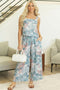 Tropical Palm Print Cropped Tank Wide Leg Pant Set