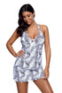 Tropical Palm Print Lace Up Halter Tankini Set