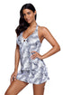 Tropical Palm Print Lace Up Halter Tankini Set
