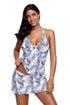 Tropical Palm Print Lace Up Halter Tankini Set