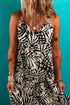 Tropical Palm Print Wrapped V Neck Spaghetti Strap Tiered Midi Dress