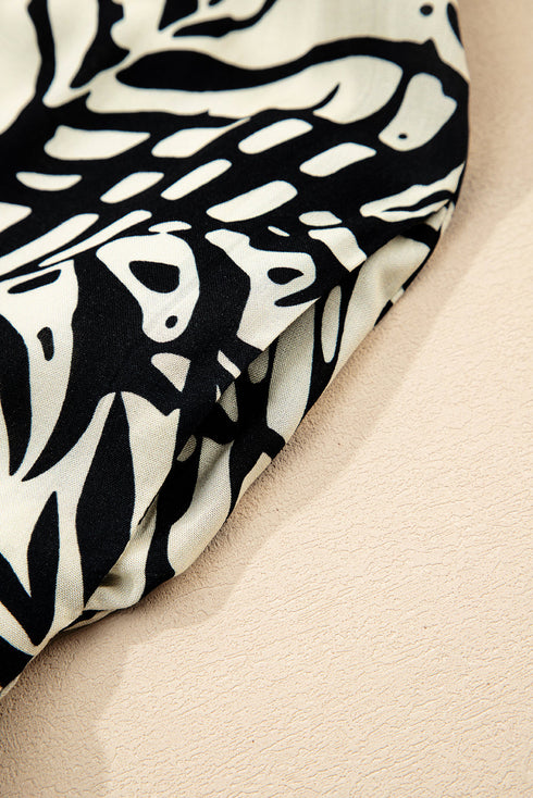 Tropical Palm Print Wrapped V Neck Spaghetti Strap Tiered Midi Dress