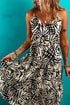 Tropical Palm Print Wrapped V Neck Spaghetti Strap Tiered Midi Dress