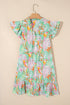Tropical Parrot Print Ruffle Flutter Sleeve Mini Dress