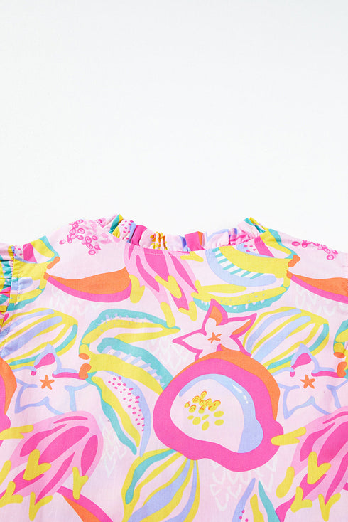 Tropical Parrot Print Ruffle Flutter Sleeve Mini Dress