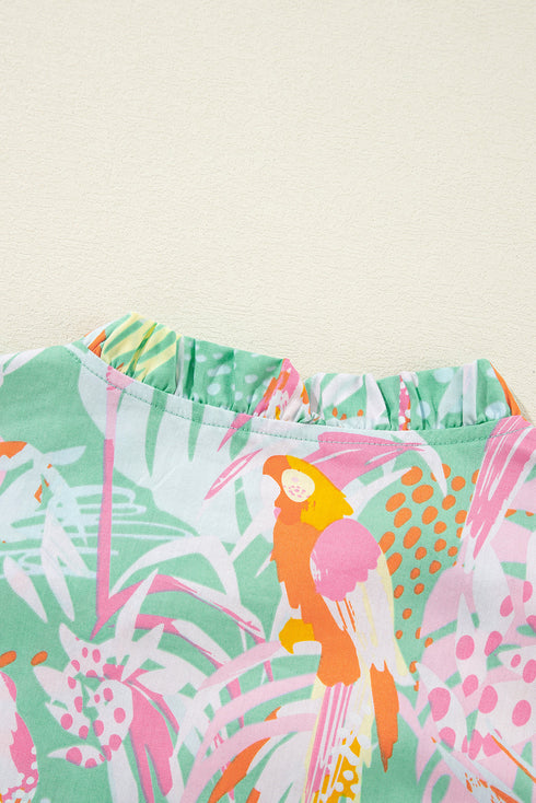 Tropical Parrot Print Ruffle Flutter Sleeve Mini Dress