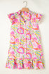 Tropical Parrot Print Ruffle Flutter Sleeve Mini Dress