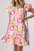 Tropical Parrot Print Ruffle Flutter Sleeve Mini Dress