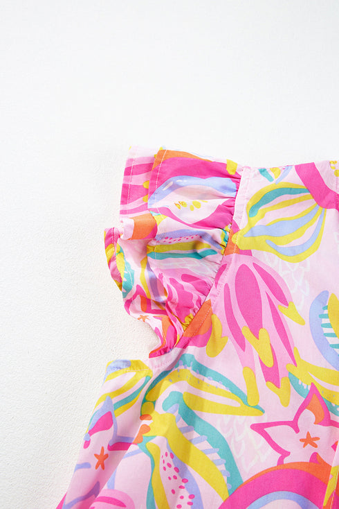 Tropical Parrot Print Ruffle Flutter Sleeve Mini Dress