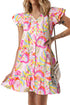 Tropical Parrot Print Ruffle Flutter Sleeve Mini Dress