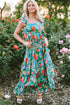 Tropical Print Flutter Sleeve Tiered Maxi Dress