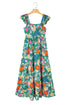 Tropical Print Flutter Sleeve Tiered Maxi Dress
