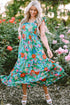 Tropical Print Flutter Sleeve Tiered Maxi Dress