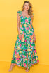 Tropical Print Flutter Sleeve Tiered Maxi Dress