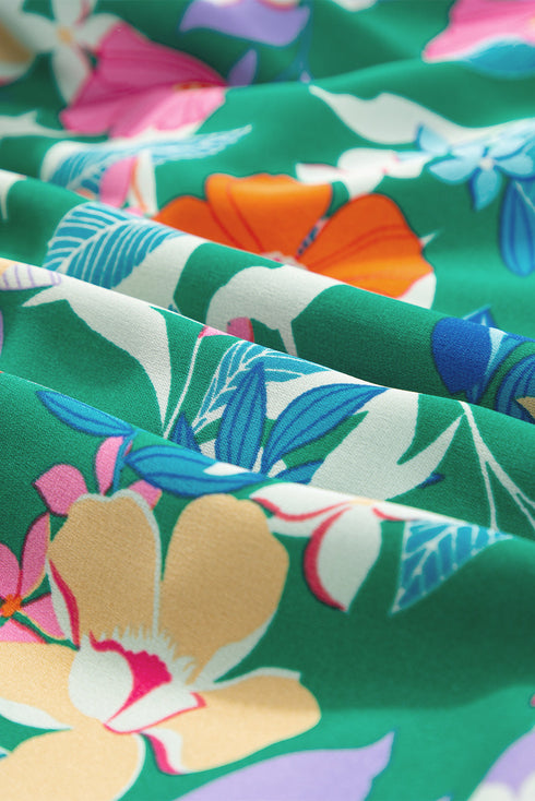 Tropical Print Flutter Sleeve Tiered Maxi Dress