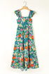 Tropical Print Flutter Sleeve Tiered Maxi Dress