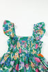 Tropical Print Flutter Sleeve Tiered Maxi Dress