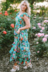 Tropical Print Flutter Sleeve Tiered Maxi Dress