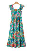 Tropical Print Flutter Sleeve Tiered Maxi Dress