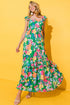 Tropical Print Flutter Sleeve Tiered Maxi Dress