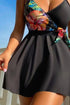 Tropical Print Wrap Style Tie Waist Swim Dress