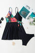 Tropical Print Wrap Style Tie Waist Swim Dress