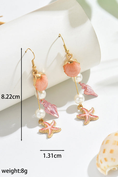 Tropical Starfish Pearl And Conch Shell Dangle Earrings