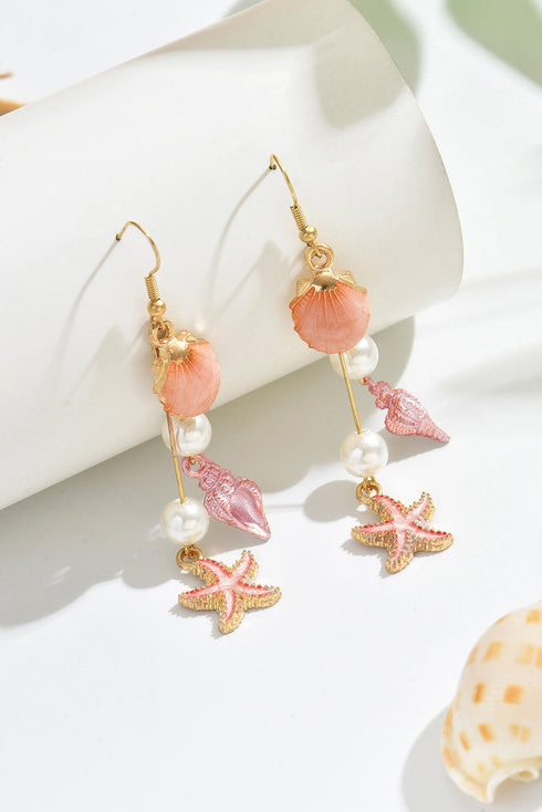 Tropical Starfish Pearl And Conch Shell Dangle Earrings