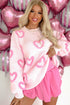 Tufted Heart Pattern Relaxed Fit Pullover Sweater