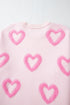 Tufted Heart Pattern Relaxed Fit Pullover Sweater