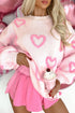Tufted Heart Pattern Relaxed Fit Pullover Sweater