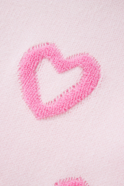 Tufted Heart Pattern Relaxed Fit Pullover Sweater