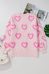 Tufted Heart Pattern Relaxed Fit Pullover Sweater