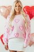 Tufted Heart Pattern Relaxed Fit Pullover Sweater