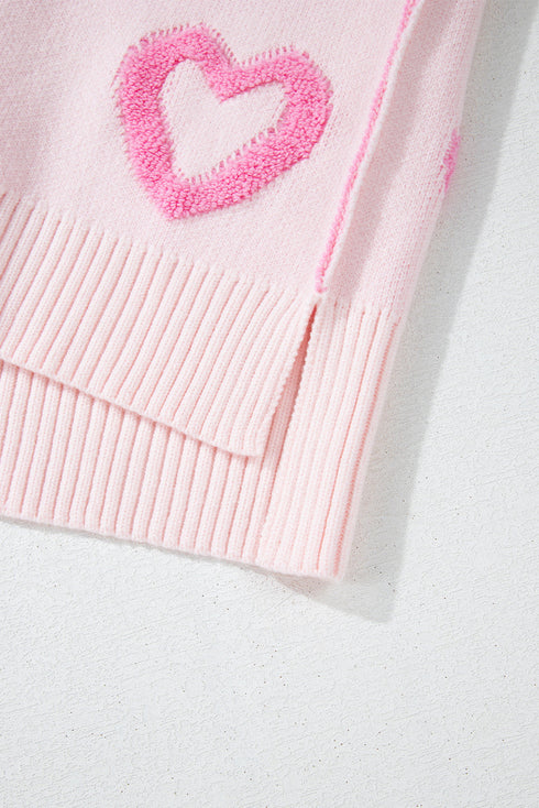 Tufted Heart Pattern Relaxed Fit Pullover Sweater