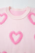Tufted Heart Pattern Relaxed Fit Pullover Sweater