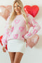 Tufted Heart Pattern Relaxed Fit Pullover Sweater