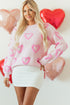 Tufted Heart Pattern Relaxed Fit Pullover Sweater