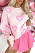 Tufted Heart Pattern Relaxed Fit Pullover Sweater