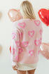 Tufted Heart Pattern Relaxed Fit Pullover Sweater