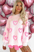 Tufted Heart Pattern Relaxed Fit Pullover Sweater