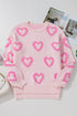 Tufted Heart Pattern Relaxed Fit Pullover Sweater